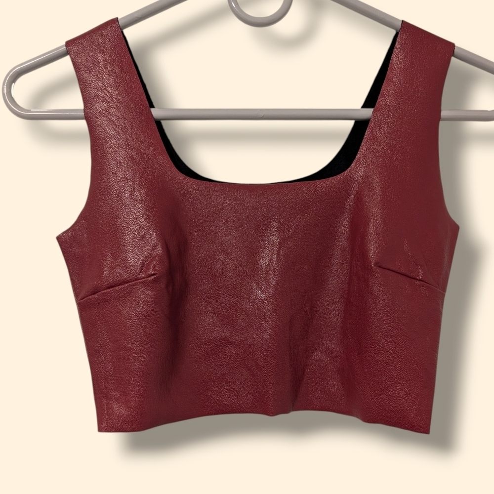 Commando Garnet Wine Red Faux Leather Square Neck Tank Crop Top XS Shapewear - Picture 2 of 8